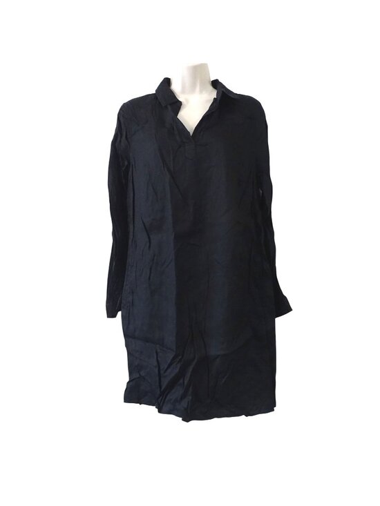 Time and Tru Dresses & Skirts - Time And Tru Black Popover Shirt Dress Women M 8-10 Roll Tab Long Sleeve Casual